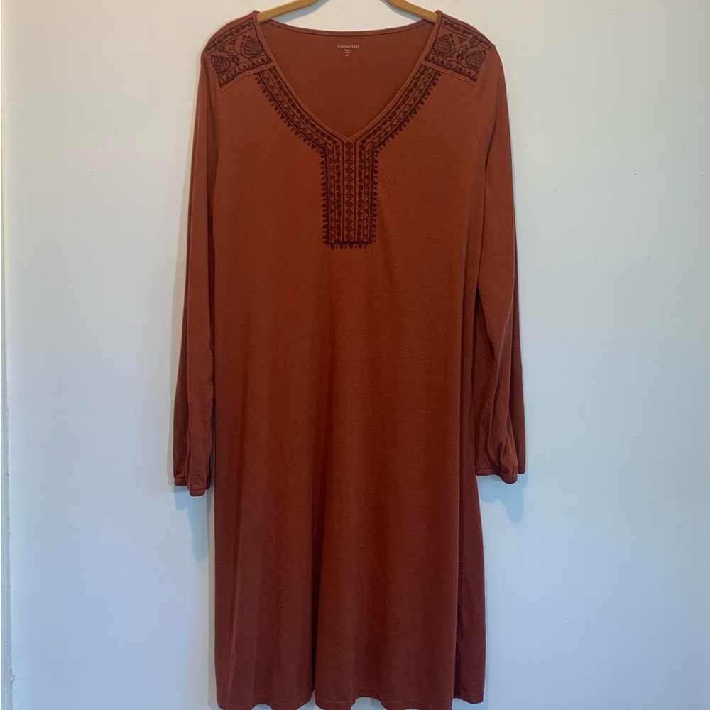 Garnet Hill Aztec Embroidery Relaxed Autumn Popover Dress Medium